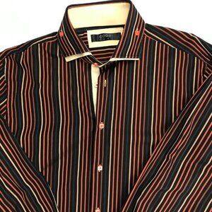COOGI LUXE Men 100% Cotton 2XL Button Multi-Color Striped Shirt
